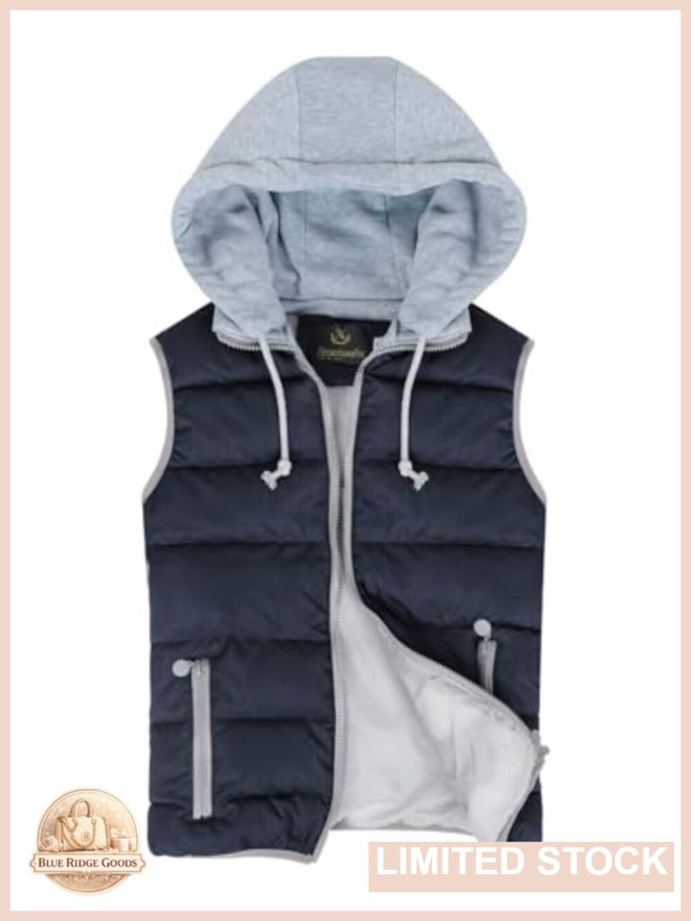 Women's Quilted Puffer Vest Zip Up Removable Hood Winter Warm Sleeveless